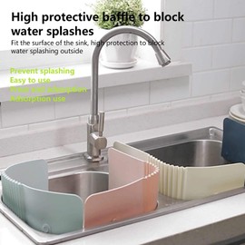 Sink Splash Guard, Foldable Waterproof TPR Water Splatter Shield with Suction Cups for Kitchen Bathroom Sinks, Water Baffle Board for Washing Dishes Vegetables Kitchen Accessory(Light Blue)