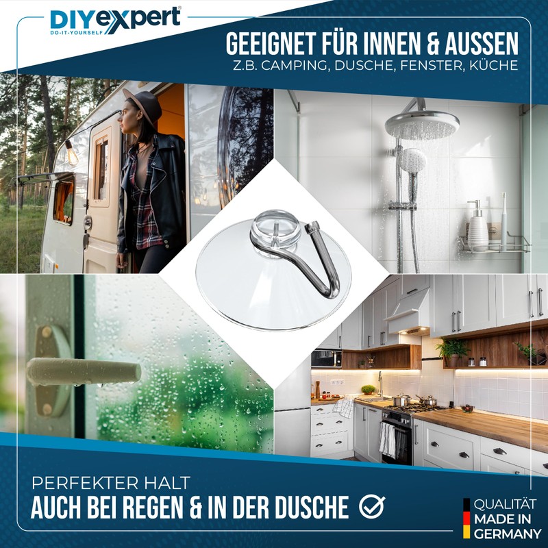 DIYexpert Suction Cup with Hooks, Made in Germany, Suction Hooks,