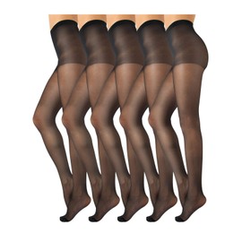 TEXAS PACK 5 PAIRS Women's Tights, Voile Tights, Shiny Tights, Stockings 15 DEN | Natural, Black | S, M, L, XL | Made in Italy, Black, L