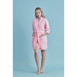 TOWELNROBE Premium Short Waffle Robe - Cotton Polyester Blend, Waffle Square Weave Bath Robe - Ideal Bathrobe for College Dorm Women, Comfortable Bathrobes (Pink, L/One Size)