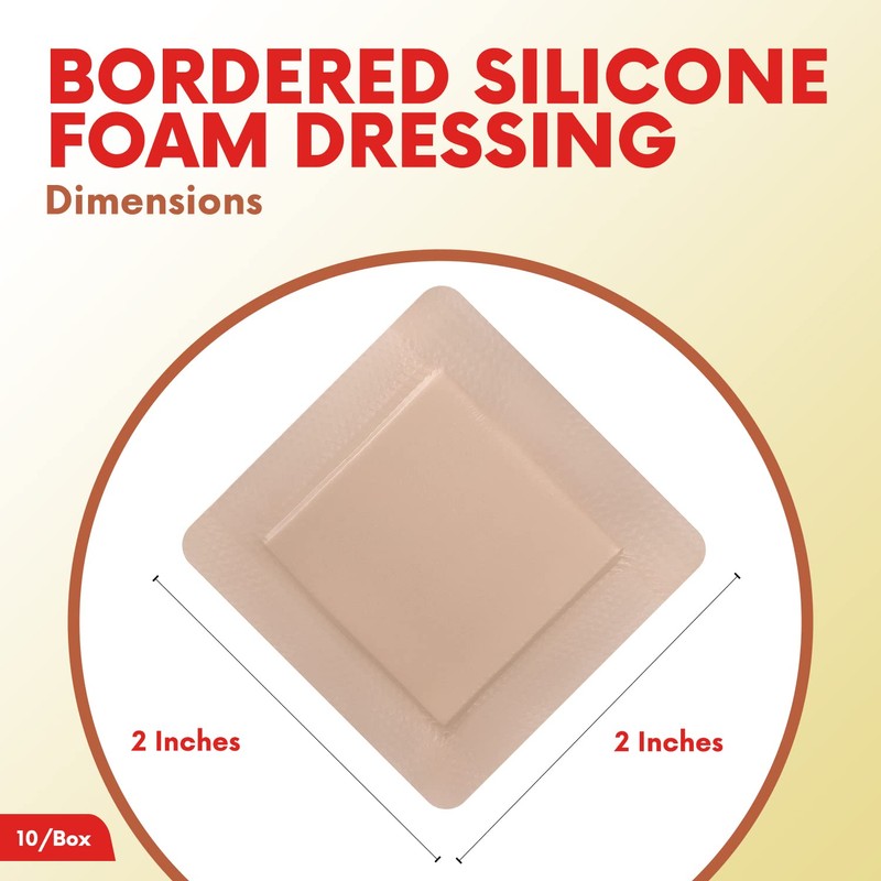 HEALQU Silicone Foam Dressing with Border 2x2 inch, Box of