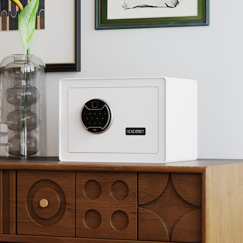 GoldenKey White Fingerprint Safe for Home, 1.2 Cu Ft Biometric