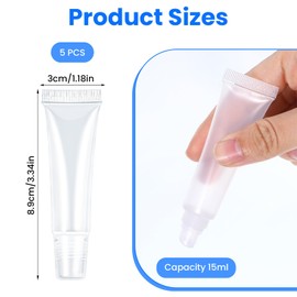 Andibro Pack of 5 Empty Tubes Lip Gloss Tubes, 15 ml Transparent Empty Refillable Plastic Soft Packaging Tubes Bottle Mini Cosmetic Container for Cosmetics Make Up Travel Toiletries