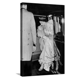 ART.COM Stretched Canvas Print Princess Elizabeth (Queen Elizabeth II) arrives at royal event in ivory satin and furs by Associated Newspapers, 16" x 24"