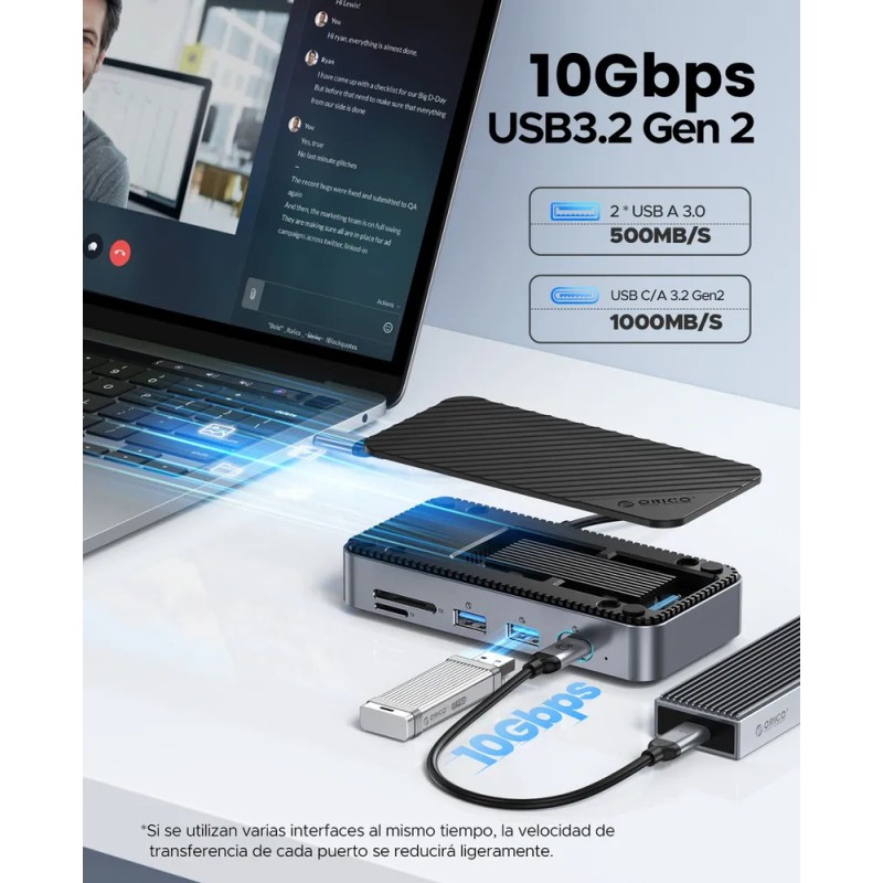 Orico Hub USB-C 10 en 1 con Carcasa SSD M.2