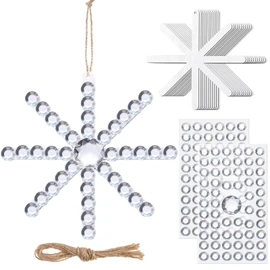 CraftyDream 12 Set Snowflake Craft Kit Christmas Wooden Stick and Gem Stickers Winter Ornament Make Your Own Snowflake for Xmas Tree Hanging Decoration DIY Home Activities (Silver White)