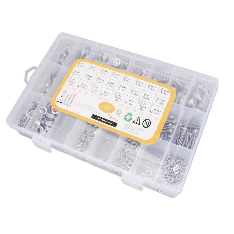 520Pcs Bolts Nuts Assortment Kit Metric M3 M4 M5 M6