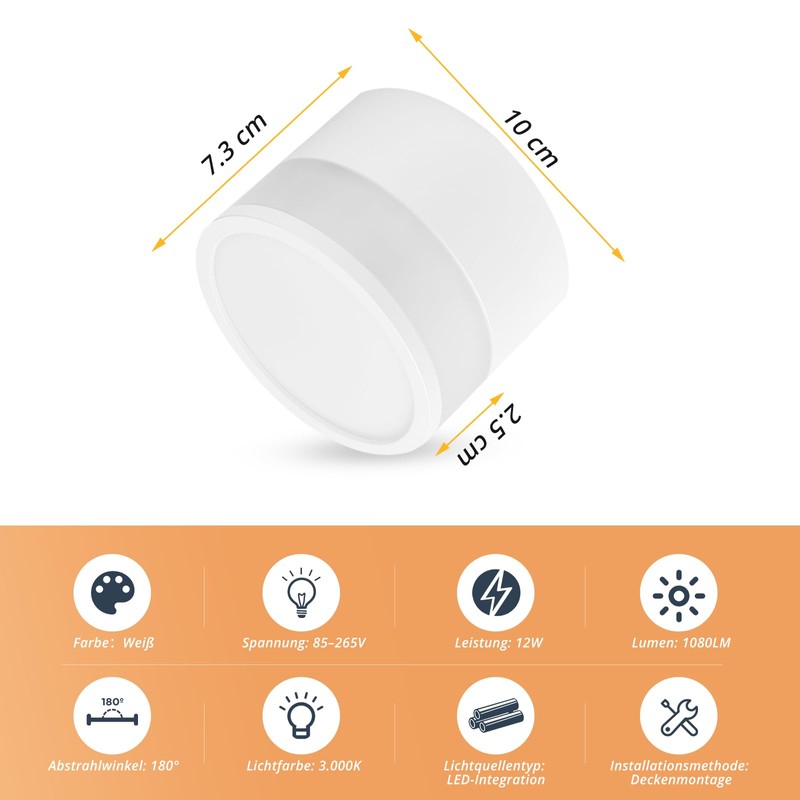 Temgin IP65 Ceiling Light Surface-Mounted White Matt LED 12 W