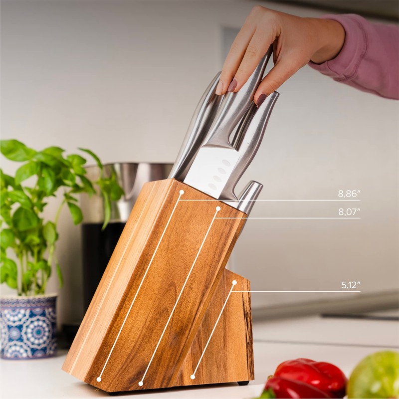 Coninx Acacia Wood Kitchen Knife Block - 15 Slots Knife
