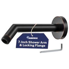 HammerHead® Solid Metal Shower Arm and Flange - 7.5 Inch 304 Stainless Steel Extension Pipe - Universal Shower Head Arm with Flange and Locking Screw, Oil Rubbed Bronze