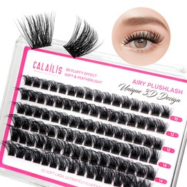 CALAILIS Lash Clusters Wispy 3D Fluffy Cluster Eyelash Extensions 96Pcs Multi-Layered Natural DIY Eyelash Clusters Soft and Reusable Volume Individual Cluster Lashes (11, 10-16MIX)