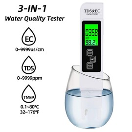 Bestgle 3 in 1 TDS EC Tester Meter, Digital Water Quality Tester and Temperature Meter Tool for Drinking Water Aquariums Pool Spa
