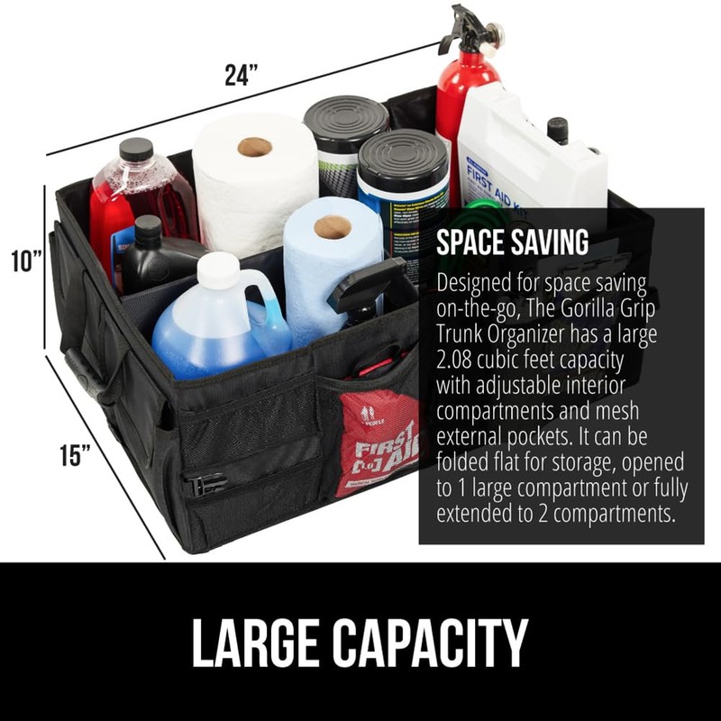 GORILLA GRIP Large Capacity Sturdy Trunk Storage Organizer, Slip and