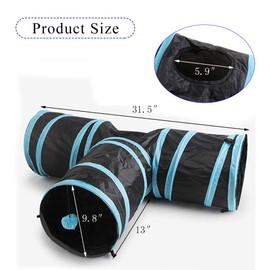 Cat tunnel, Andiker cat tunnel pet tube collapsible play toy indoor outdoor toys for puzzle exercising hiding training and running with fun ball and 2 hole (25 * 120cm) (Blue)