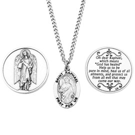 Rosemarie Collections Saint Raphael The Archangel Pendant Necklace and 2 Religious Pocket Tokens