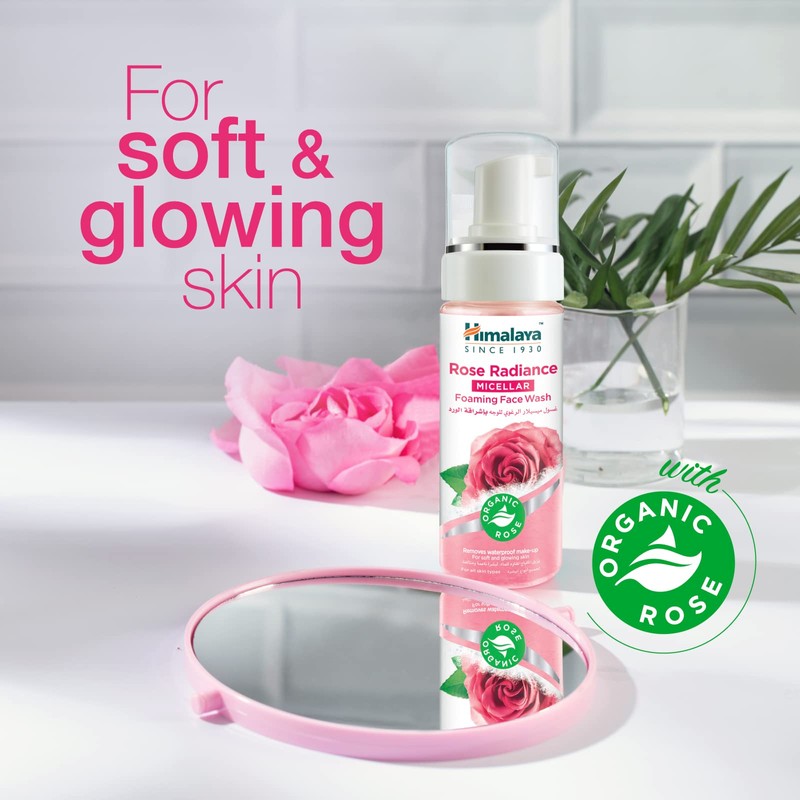 Himalaya Rose Radiance Micellar Foaming Face Wash, Removes Waterproof Make-up,
