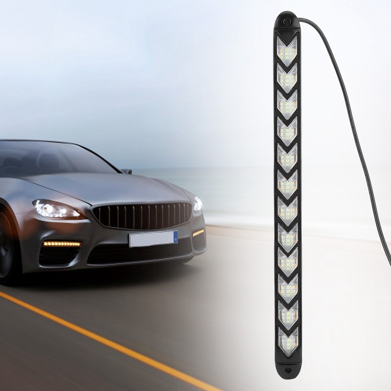 2pcs Flexible Waterproof Car Flashing Arrow DRL White/Amber Strip Light
