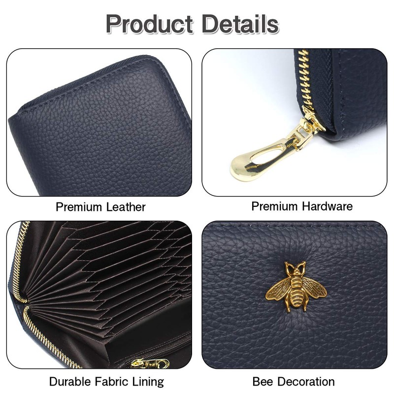 imeetu RFID Credit Card Holder, Small Leather Zipper Card Case