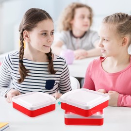 Didaey 4 Pcs Sandwich Containers Box for Lunch Toast Shape Food Storage Reusable Plastic Sandwich Holder Red White Kids or Adult Lunch Box for Bread Snack Meal Food Storage,14 oz