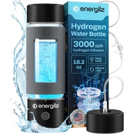 Energilz Hydrogen Water Bottle | Large 16.2 oz (480 ml) Hydrogen Water Bottle Generator 3000ppb | Hydrogenator Machine | SPE/PEM Hydrogenated Ionizer Generator (Black w/Gray)