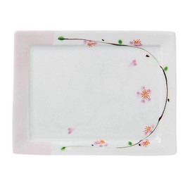 Hama Pottery 397448 Arita Pottery Ippo Kiln Rectangular Tray Plate, Approx. 6.3 x 5.1 inches (16 x 13 cm), Sakura Biyori
