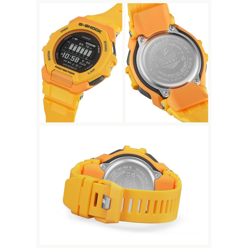 Casio G-SQUAD GBD-300 Wristwatch, Equipped with Bluetooth, Biomass Plastic, yellow,