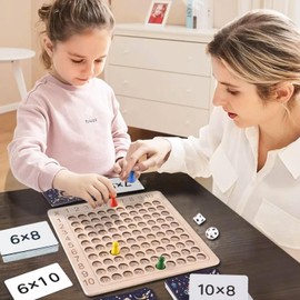 Diompirux Wooden Montessori Multiplication Board, Children's Learning Multiplication Table, Learning Game for Mathematical Manipulations, Learning Made Easy, with 100 Multiplication Cards