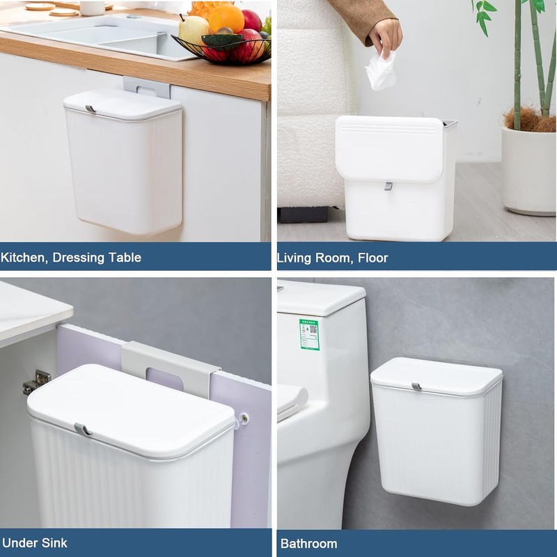 Wall Mounted Trash Bin Space Saving Hanging Garbage Can for