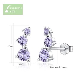 CERSLIMO Silver Stud Earrings for Women Girls - S925 Sterling Silver Earrings with 3 Purple Amethyst Cubic Zirconia | Hypoallergenic Silver Earring Jewellery Wedding Birthday Chritsmas, Silver