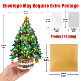 GREETING ART 3D Christmas Tree Pop Up Card, Pop Up Christmas Card, Christmas Cards, 3D Pop Up Greeting Card for Christmas or Holidays