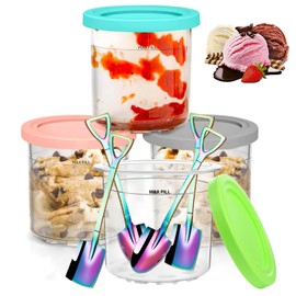 ARJDXDP Container for Ninja Creami Ice Maker, 4 Pack Creami Deluxe Container, Ice Maker Creami Accessories with Spoon, Tubs Accessories for NC301 NC300 NC299AMZ Series, BPA-Free, Dishwasher Safe