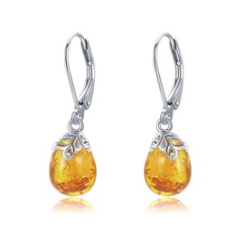 ONEFINITY Gemstone Earrings 925 Sterling Silver Moonstone Earring Amber Earrings Green Emerald Earrings Gemstone Jewellery Gifts for Women, Sterling Silver, Amber