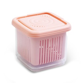 kumet Reusable Fruit Storage Container with Removable Drain Basket, Ideal for Fridge, Perfect for Berries and Other Fruits, Durable Food Storage Box (Pink)
