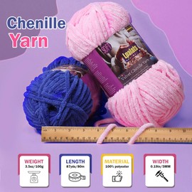 Lpalats - Hilo grueso de chenilla para ganchillo, 3 x 100 g, 3.5 onzas, hilo suave para ganchillo - 262 yardas, hilos de felpa gruesos esponjosos para tejer mantas Amigurumi (3, azul oscuro)