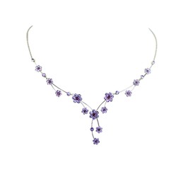 Faship Purple Crystal Floral Necklace Earrings Set