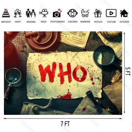 TOAOFY - Telón de telón de fondo de detective espía de 7 x 5 pies, misterio, crimen, sospechosos, fotos, pista, evidencia, fondo de terror, niñas, niños, decoración de fiesta de cumpleaños, accesorios