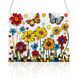 Rectangle Daisy & Butterfly Sun Catcher with Prism Film – Creates Dancing Rainbows on Walls, Gardens, or Windows – Spring-Inspired Outdoor/Indoor Decor, Uplifting Gift for Nature & Home Lovers