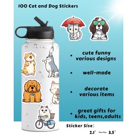 100 Pcs Cat and Dog Stickers for Kids, Cute Stickers for Water Bottle Laptop Scrapbook, Waterproof Cat Dog Mixed Sticker Pack for Girls Boys Women Men