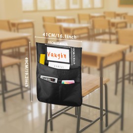 USENIOR Chair Pockets Chairback Buddy Pocket Black, Large and Ample Back of Chair Organizer with Name Slot and Storage Pockets for Kids in Classroom, 19 * 16 in