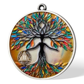 2 Year Tree Woman Pendant Sobriety Coin | Elegant Gold Leaf Design AA Medallion with Protective Case | Anniversary Sober Gifts for Women in Recovery | Celebrate Sobriety Milestones with Style & Grace