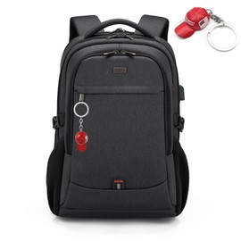 DUSLANG 17 Inch Laptop Backpack for Travel Water Resistant College Backpack for Men/Women Laptop Bag with USB Charging Port and Red Hat Metal America Back MAGA Cap Keychain for Backpack, Black