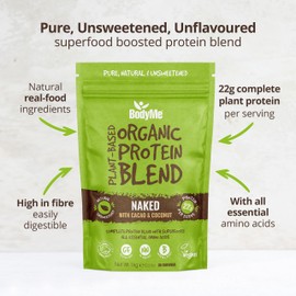 BodyMe BodyMe Organic Vegan Protein Powder Blend | Raw Cacao | Gluten Free | Unsweetened Plant-Based Protein | Clean Organic High Protein Supplement | No Sugar | Dairy-Free | 1kg