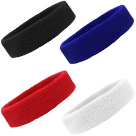 Sweatbands Cotton Sports Headbands Terry Cloth Moisture Wicking Athletic Basketball Headband 4 (Available in Lots of Pack Quantities) by Kenz Laurenz (4 Pack)
