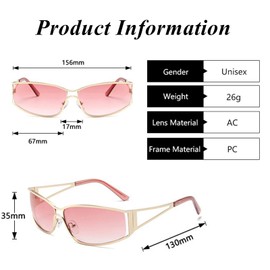 JieJieko Y2K Sunglasses for Women Men, Trendy Women Sunglasses Fashion 2000S Sunglasses Eyewear Metal Frame (Pink)