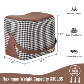Uniclinens Small Leather Ottoman Footrest with Handle, Brown Foot Stools, Solid Wood Frame Ottoman Footstool for Living Room Bedroom Office Entrance Hall