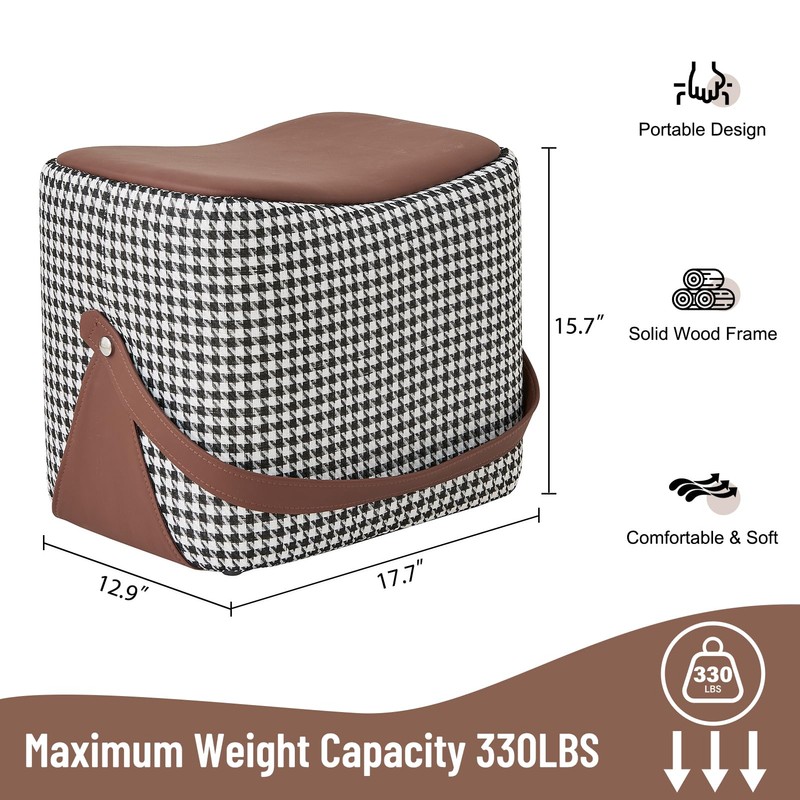 Uniclinens Small Leather Ottoman Footrest with Handle, Brown Foot Stools,