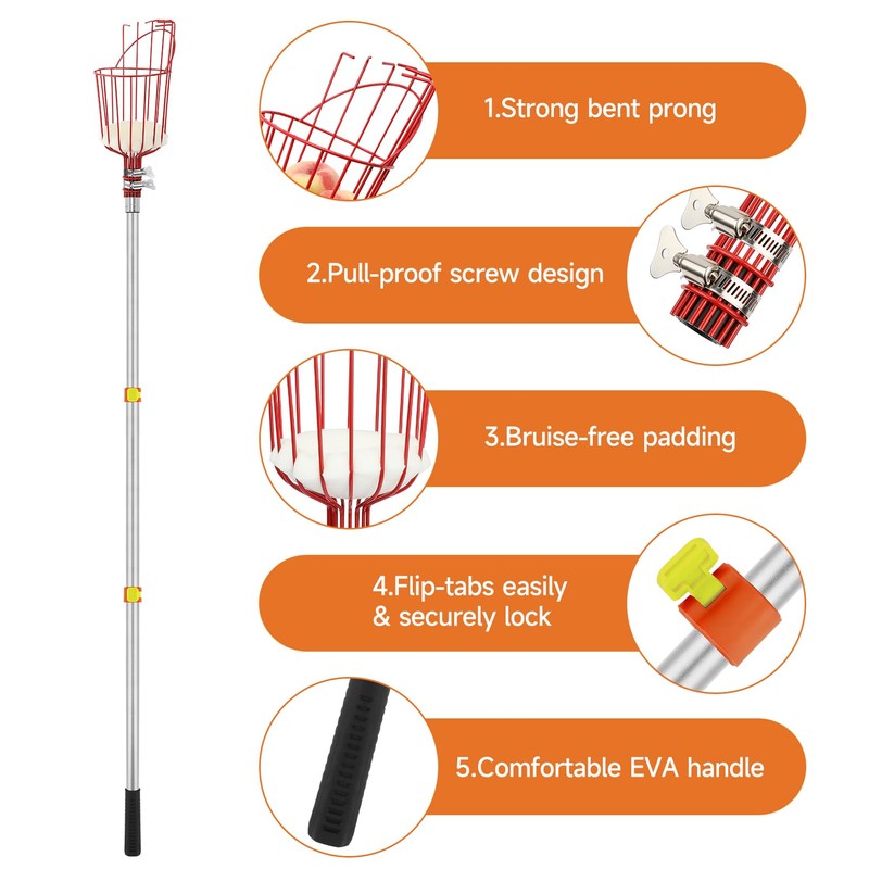 SAN LIKE Fruit Picker Pole with Basket 8FT Adjustable Higher