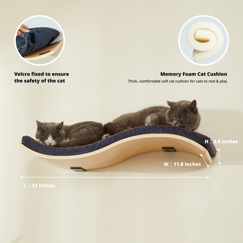 LIORCE Cat Wall Shelf with Two Steps - Wave Cat