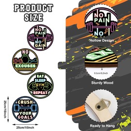 CHDITB 4Pcs Wooden Gym Room Wall Art, Workout Motivation Inspirational Quotes Laser Cut Hollow Artwork, Sports Fitness Exercise Motivaional Words Hanging Sign Decor for Workout Room Gym(10"x10")