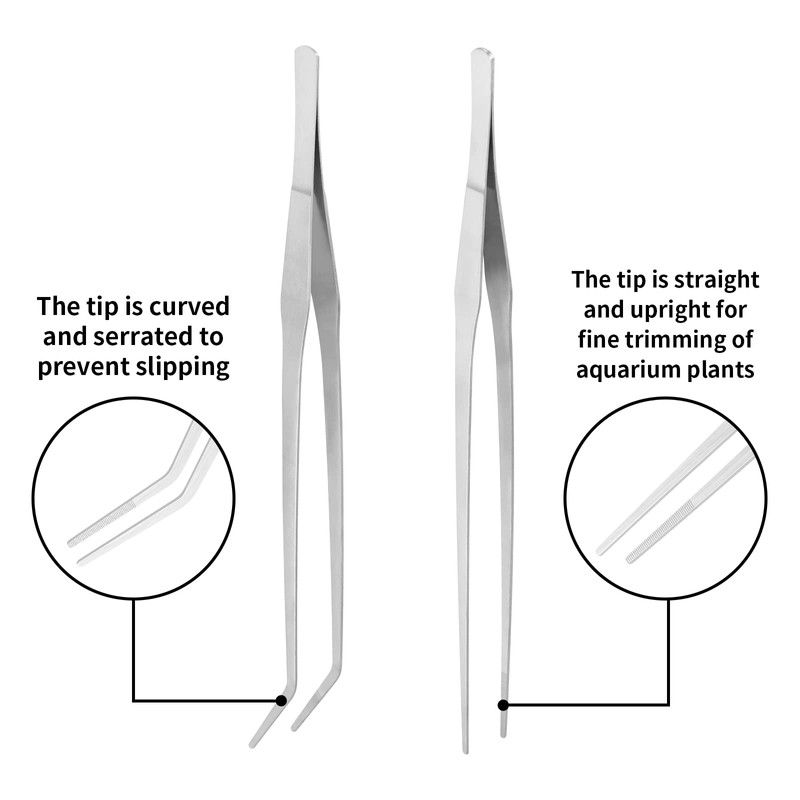 Vaincre 2PCS Long Tweezers, 15 inch Curved Aquascaping Tools, Stainless